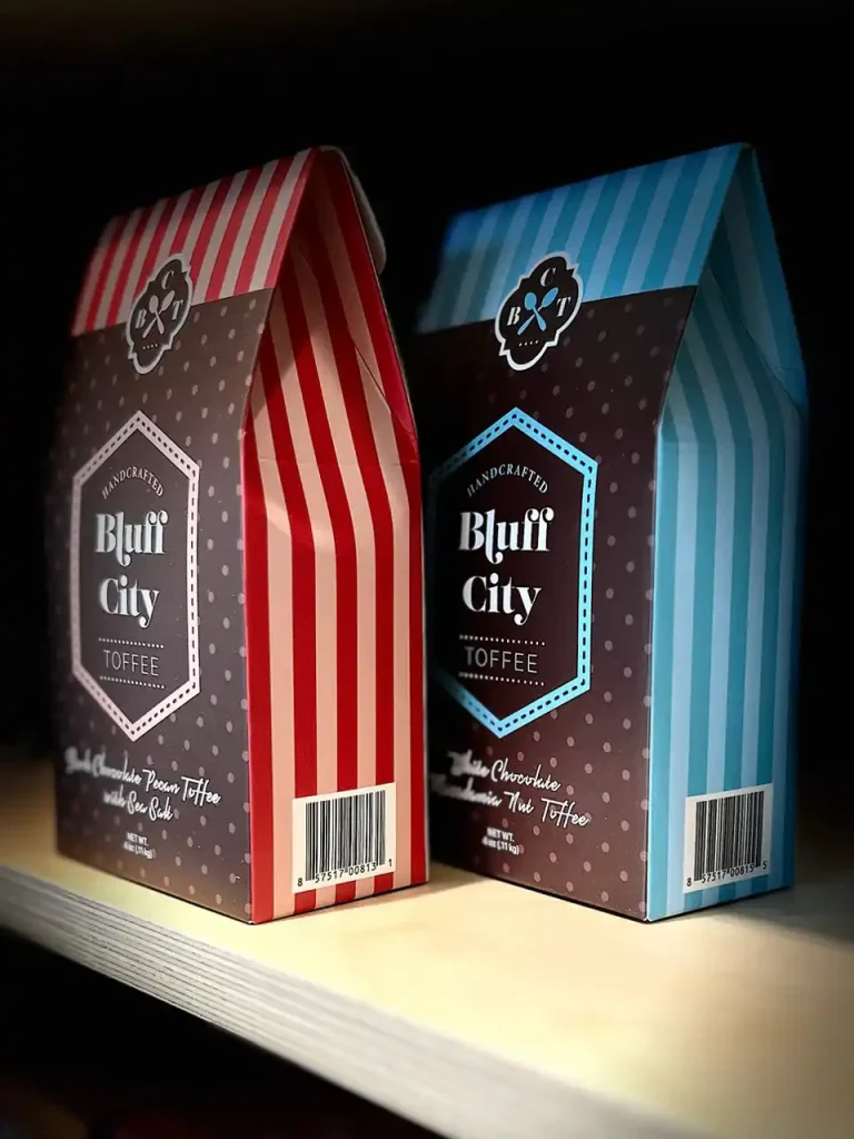Two packages of locally produced Bluff City Toffee at Second Helpings Café in Memphis