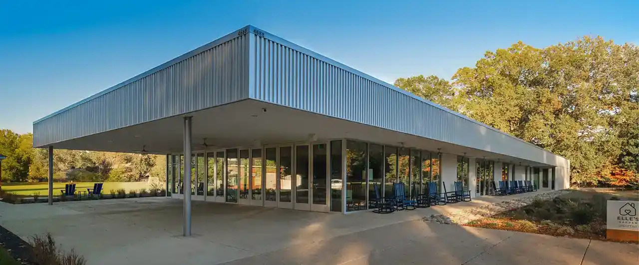 The Front Porch exterior building in Memphis with natural landscaping
